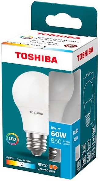 Lâmpada LED Essential Prime A60 E27 8W 6500K 850Lm - TOSHIBA