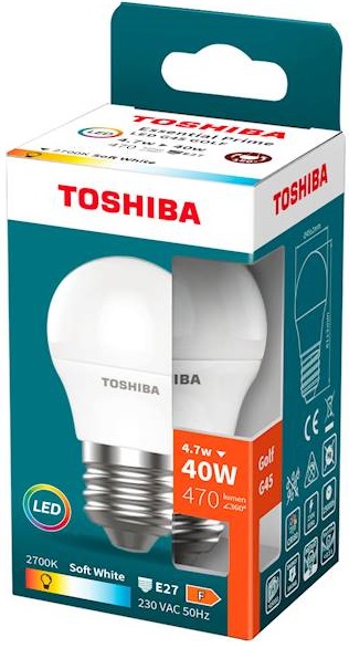 Lâmpada LED Essential Prime G45 E27 4,7W 2700K 470Lm - TOSHIBA