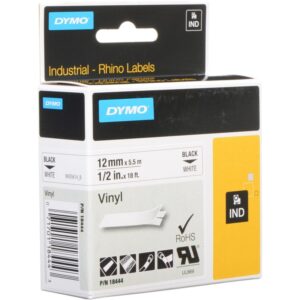 Fita Vinyl Preto Sobre Branco (5,5 mts/1,2cm) - DYMO