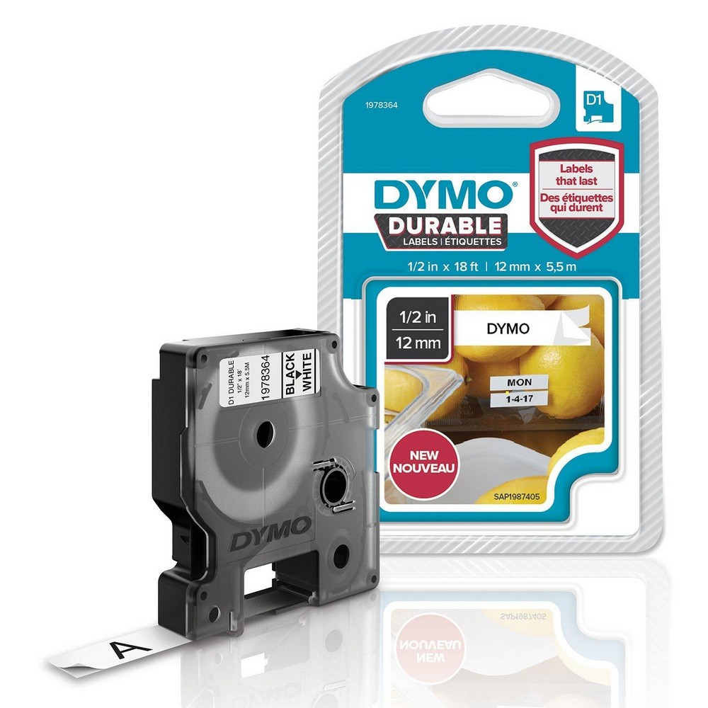 Fita Preto Sobre Branco (5,5 mts/1,2cm) - DYMO