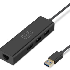 Hub 3x USB 3.0 / 1x RJ45 (Preto) - 1LIFE