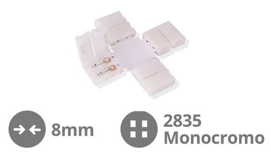 Conector União em Forma de X 8mm (SMD2835) p/ Fita de LEDs - GSC