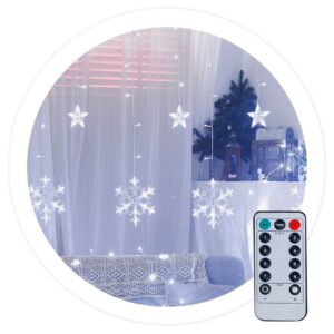 Cortina 138 LEDs (Decora??o Natal) Branco Frio 6000K USB c/ Estrelas e Flocos de Neve (3,5 mts) - GS