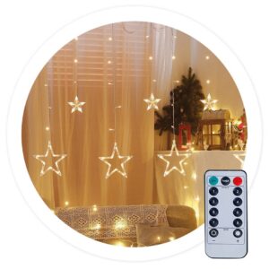 Cortina 138 LEDs (Decora??o Natal) Branco Quente 3000K USB c/ Estrelas (3,5 mts) - GSC