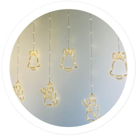 Cortina 132 LEDs Decoração Natal Branco Quente 3000K c/ Sinos e Bonecos de Neve (1,4 mts) - GSC