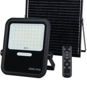 Kit Projector LED Miloha 300W 6500K IP65 c/ Painel Solar (Preto) – GSC