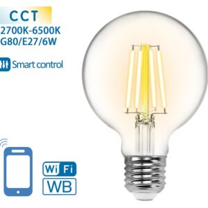 L?mpada LED Inteligente E27 G80 Filamento Smart Wi-Fi 220V 6W 2700K ~ 6500K 850Lm (Transparente)
