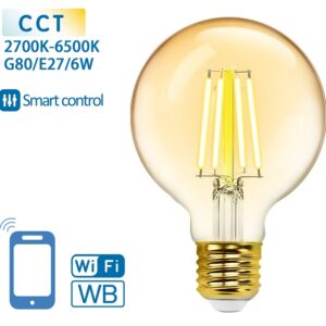 Lâmpada LED Inteligente E27 G80 Filamento Smart Wi-Fi 220V 6W 2700K~6500K 806Lm (Âmbar)