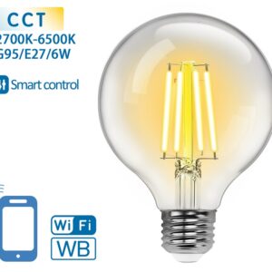 L?mpada LED Inteligente E27 G95 Filamento Smart Wi-Fi 220V 6W 2700K ~ 6500K 850Lm (Transparente)