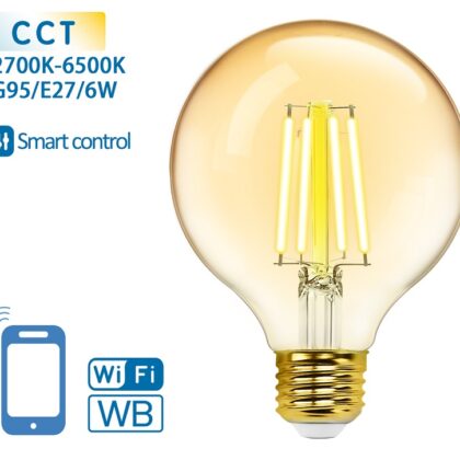 Lâmpada LED Inteligente E27 G95 Filamento Smart Wi-Fi 220V 6W 2700K ~ 6500K 806Lm (Âmbar)