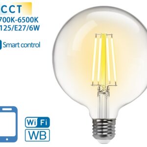 Lâmpada LED Inteligente E27 G125 Filamento Smart Wi-Fi 220V 6W 2700K ~ 6500K 850Lm (Transparente)