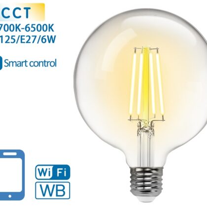 Lâmpada LED Inteligente E27 G125 Filamento Smart Wi-Fi 220V 6W 2700K ~ 6500K 850Lm (Transparente)