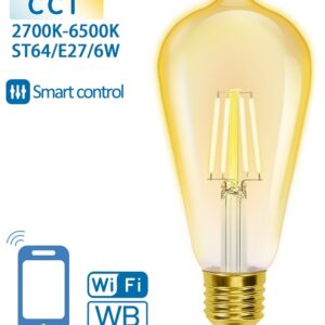 L?mpada LED Inteligente E27 ST64 Filamento Smart Wi-Fi 220V 6W 2700K ~ 6500K 806Lm (?mbar)