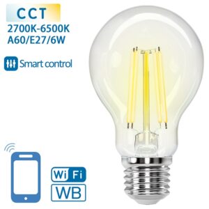 L?mpada LED Inteligente E27 A60 Filamento Smart Wi-Fi 220V 6W 2700K ~ 6500K 850Lm (Transparente)