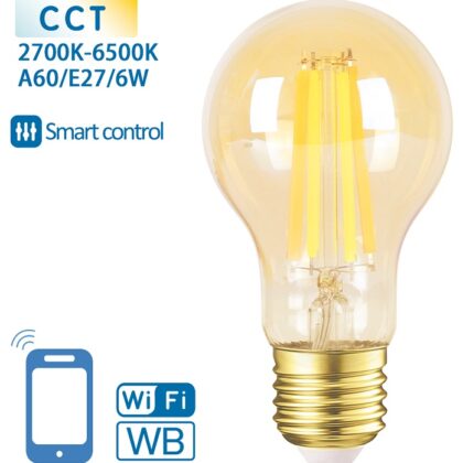 Lâmpada LED Inteligente E27 A60 Filamento Smart Wi-Fi 220V 6W 2700K ~ 6500K 806Lm (Âmbar)