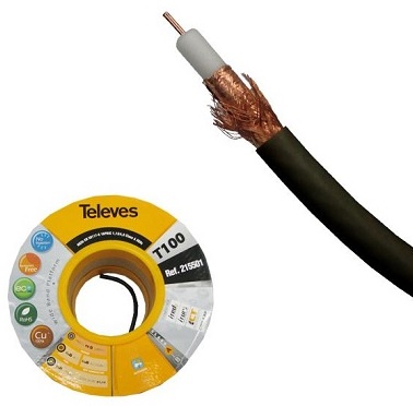 Bobine Cabo Coaxial Cobre ITED2 Preto Ø6mm p/ Exterior (100 mts) - TELEVES 215501