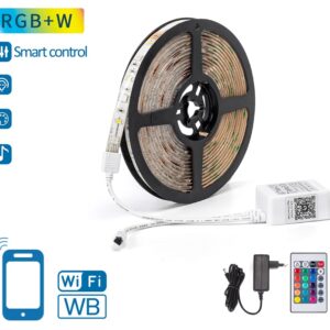 Pack Fita LEDs Inteligente Smart RGB+W Wi-Fi 12V (5 mts) + Controlador + Fonte Alimenta??o