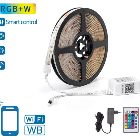 Pack Fita LEDs Inteligente Smart RGB+W Wi-Fi 12V (5 mts) + Controlador + Fonte Alimentação