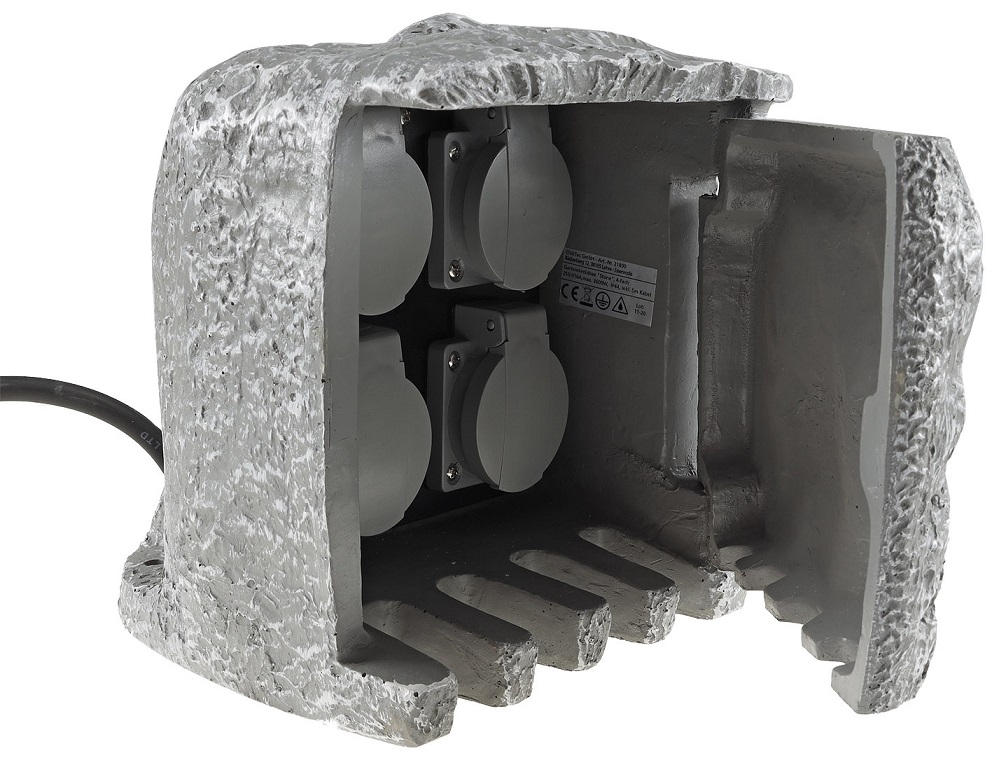 Tomada Decorativa Pedra Exterior c/ 4 Tomadas Schucko 250V/16A (IP44)