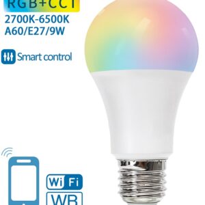 L?mpada LED Inteligente E27 A60 Smart Wi-Fi 220V 9W RGB + 2700K ~ 6500K 806Lm