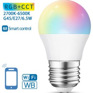 Lâmpada LED Inteligente E27 G45 Smart Wi-Fi 220V 6,5W RGB + 2700K ~ 6500K 555Lm