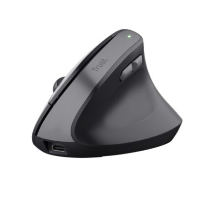Rato Ergonomico Trust Bayo Tecnologia Silent Click - 6 Botões - Bateria recarregavel por USB-C - Preto