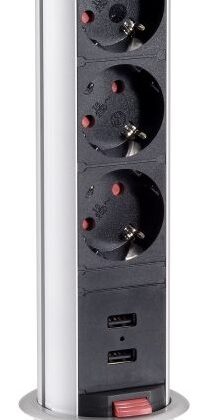 Extensão Tripla + 2x Portas USB Oculta POP-UP p/ Secretárias - EQUIP