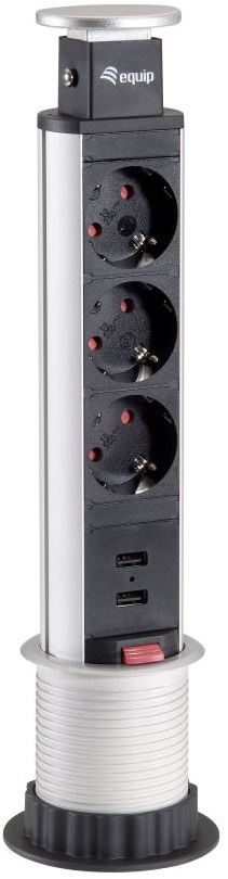 Extensão Tripla + 2x Portas USB Oculta POP-UP p/ Secretárias - EQUIP