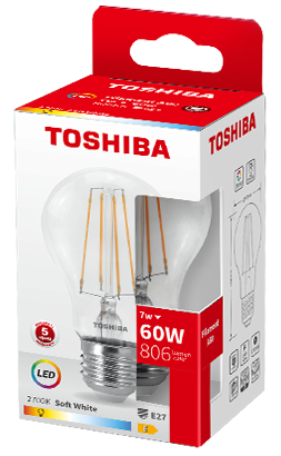 Lâmpada LED E27 A60 Filamento 7W Branco Q. 2700K 806Lm - TOSHIBA