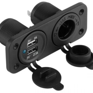 Tomada de Isqueiro de Painel c/ 2x USB (5V / 2.1A/1A) - 105x45mm