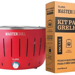 Grelhador a Carvão 31cm + Kit p/ Grelhados (Vermelho) - FLAMA
