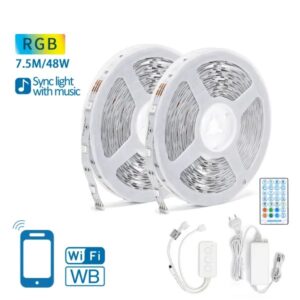 Pack 2x Fitas LEDs Smart Wi-Fi RGB 12V (2x 7,5 mts) + Controlador + Fonte Alimentação