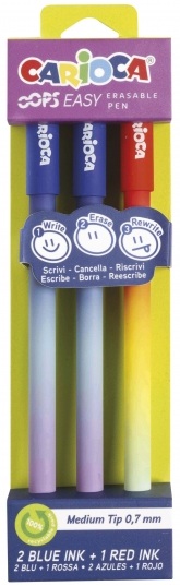Pack 3x Esferográficas Apagáveis OOPS Easy (2x Azuis/Vermelho) - CARIOCA