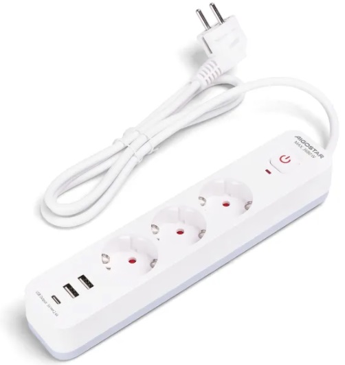 Extensão Tripla c/ 2 USB-A + USB-C + Interruptor (1,5 mts)