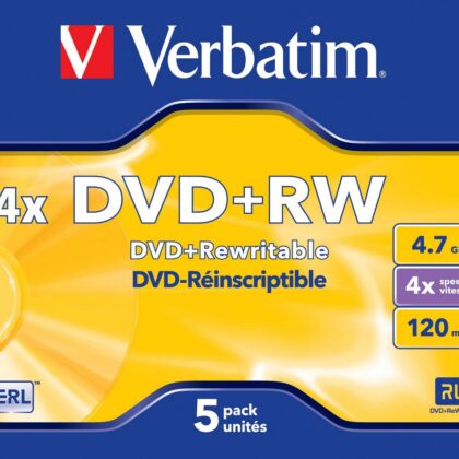 CD/DVD+RW Matt Silver 4.7 GB (5 peças) - VERBATIM