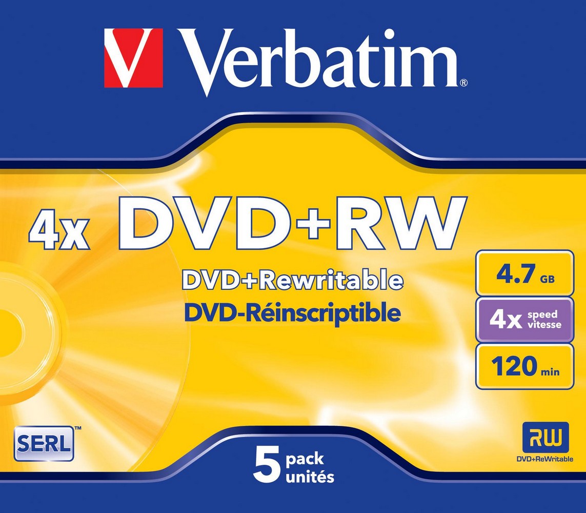 CD/DVD+RW Matt Silver 4.7 GB (5 peças) - VERBATIM
