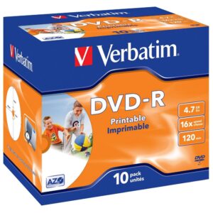 Pack 10x DVD-R 16x 4.7GB Printable Jewel Cased - VERBATIM