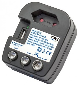 Amplificador Interior VHF/UHF LTE (22dB) 2 Saídas c/ USB - GBS