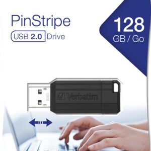 Pen Drive PinStripe 128GB USB Type-A 2.0 (Preto) - VERBATIM