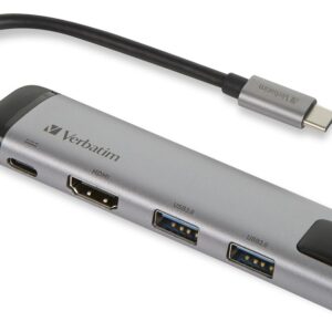 Hub USB C - USB C / HDMI / 2x USB A / RJ45 (Cinzento) - VERBATIM