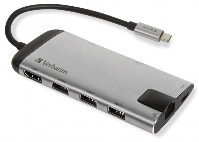 Hub USB C - MicroSD / HDMI / 3x USB A / RJ45 (Cinzento) - VERBATIM