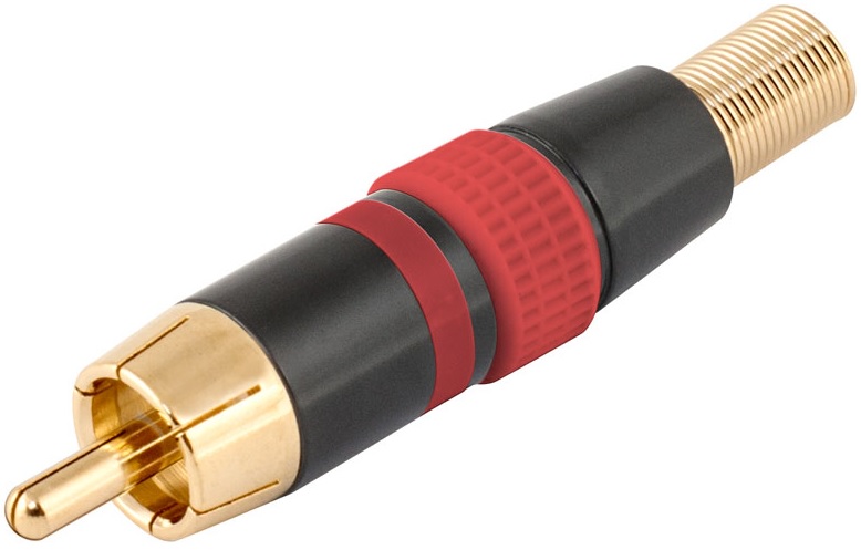 Ficha RCA Metálica Macho c/ Anel Vermelho