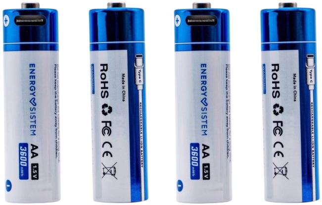 Blister 4x Pilhas Recarregáveis AA 2270mAh c/ Carregamento por USB-C - ENERGY-SISTEM