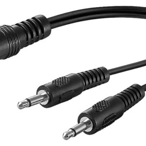 Cabo Spliter 2x Jack 3,5mm Macho Mono - Jack 3,5mm Femea Stereo (20cm)