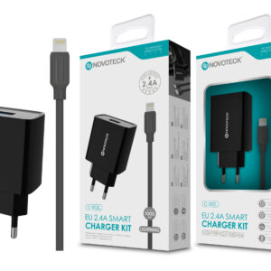 Carregador com Cabo Lightning Negro 2.4A 1 USB NOVOTECK C-002L