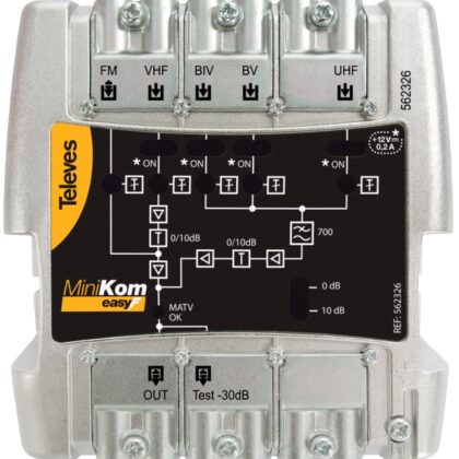 Amplificador MiniKom 5E/1S EasyF FM-VHF-UHF 21..38 - 42..48/60 - TELEVES 562326