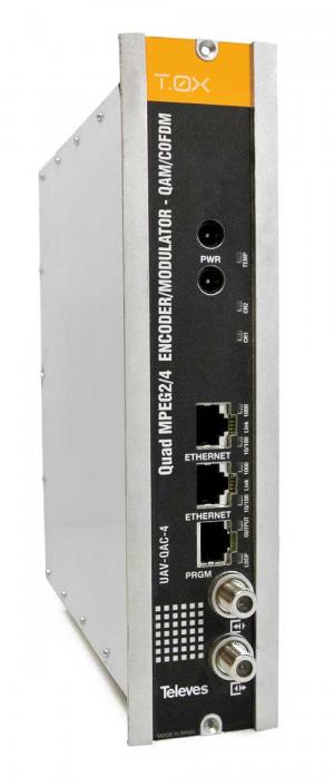 Encoder 4E A/V CVBS - MPEG2/4 + Modulador COFDM/QAM Quad 4C:1MUX - TELEVES