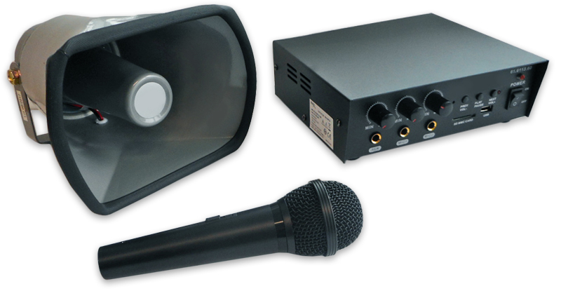 Pack Amplificador PA 30W RMS 12/220V + Corneta 25W RMS + Microfone