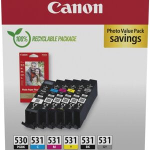Pack 6x Tinteiros PGI-530/CLI-531 Original (Preto/Ciano/Cinzento/Magenta/Amarelo) - CANON