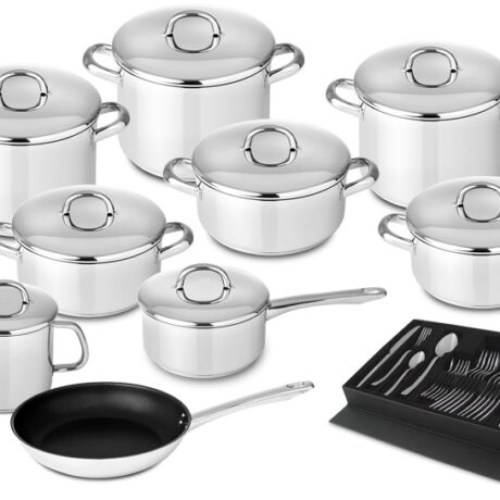 Conjunto de Cozinha Europa em Aço Inoxidável (9 Peças + Faqueiro) - SILAMPOS